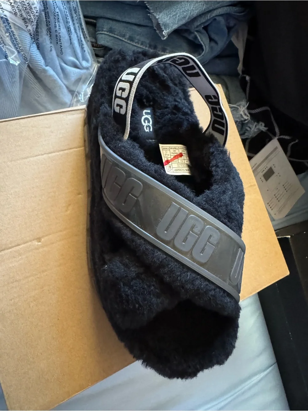 UGG woman’s Black Fuzz Platform Slide